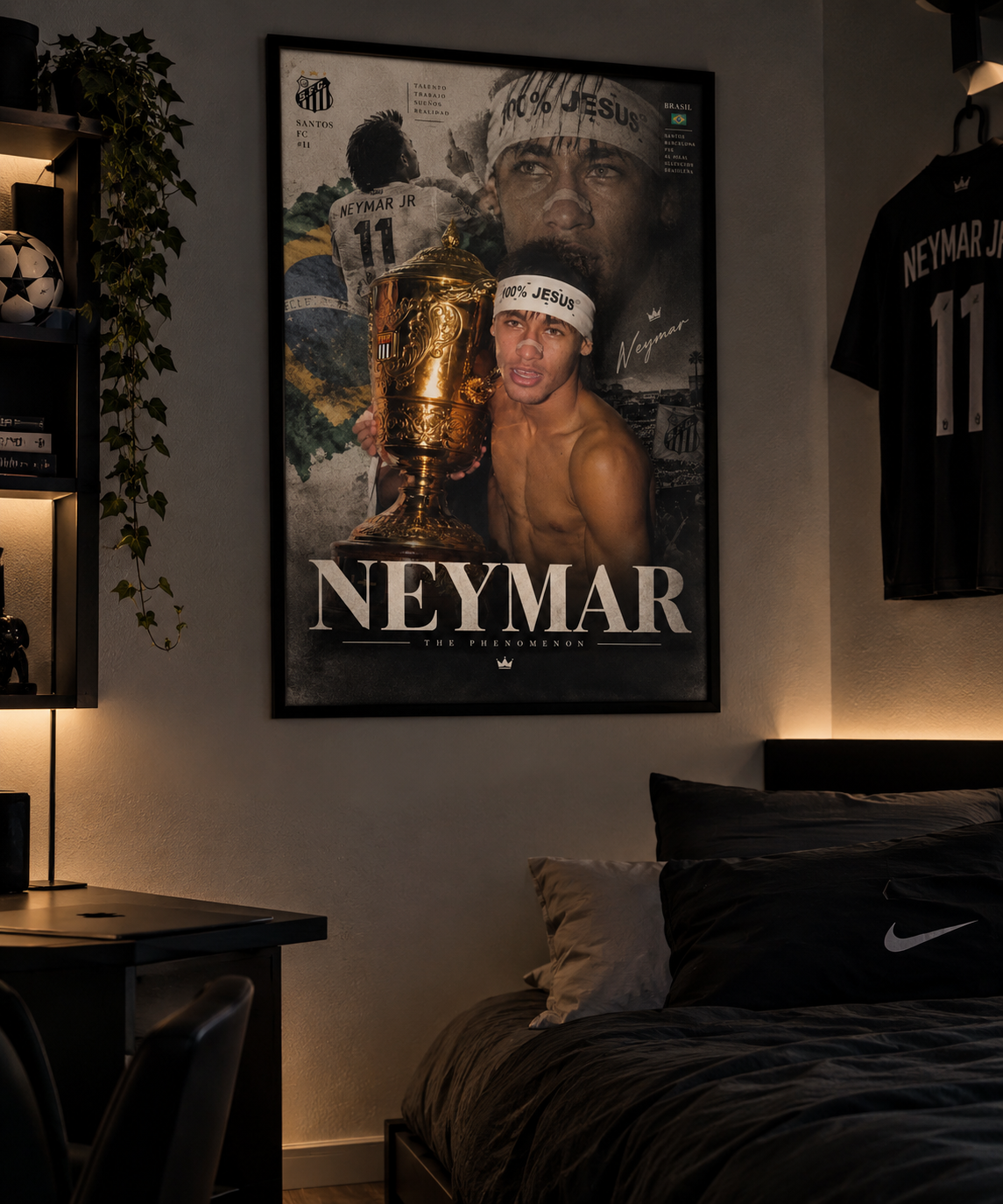 Póster Neymar The Phenomenon enmarcado en dormitorio