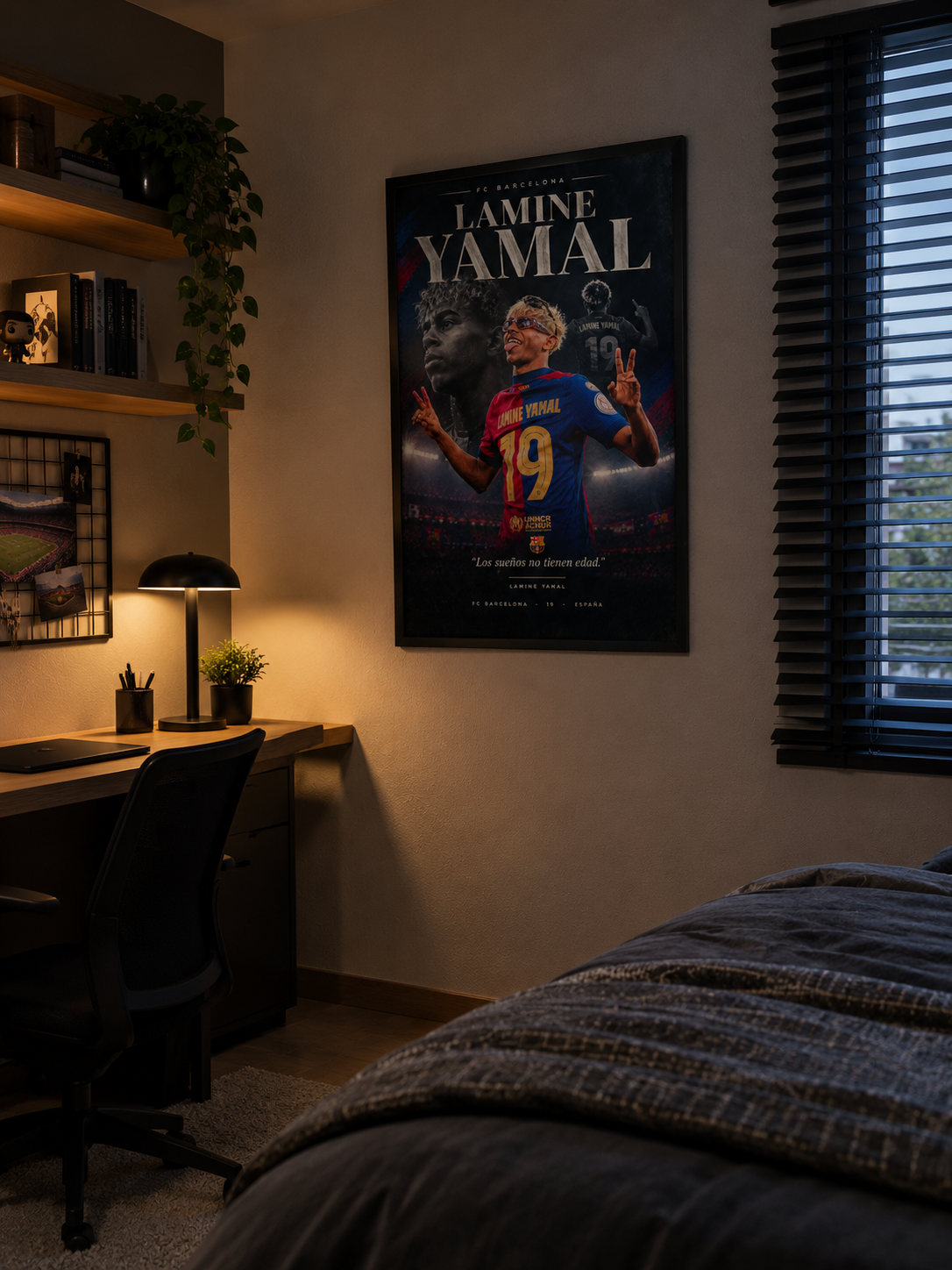 Póster Lamine Yamal enmarcado en dormitorio