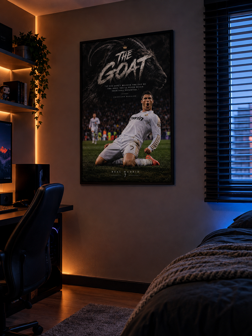 Póster Cristiano Ronaldo The GOAT en habitación gamer
