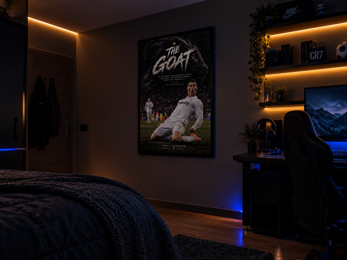 Póster Cristiano Ronaldo The GOAT en dormitorio