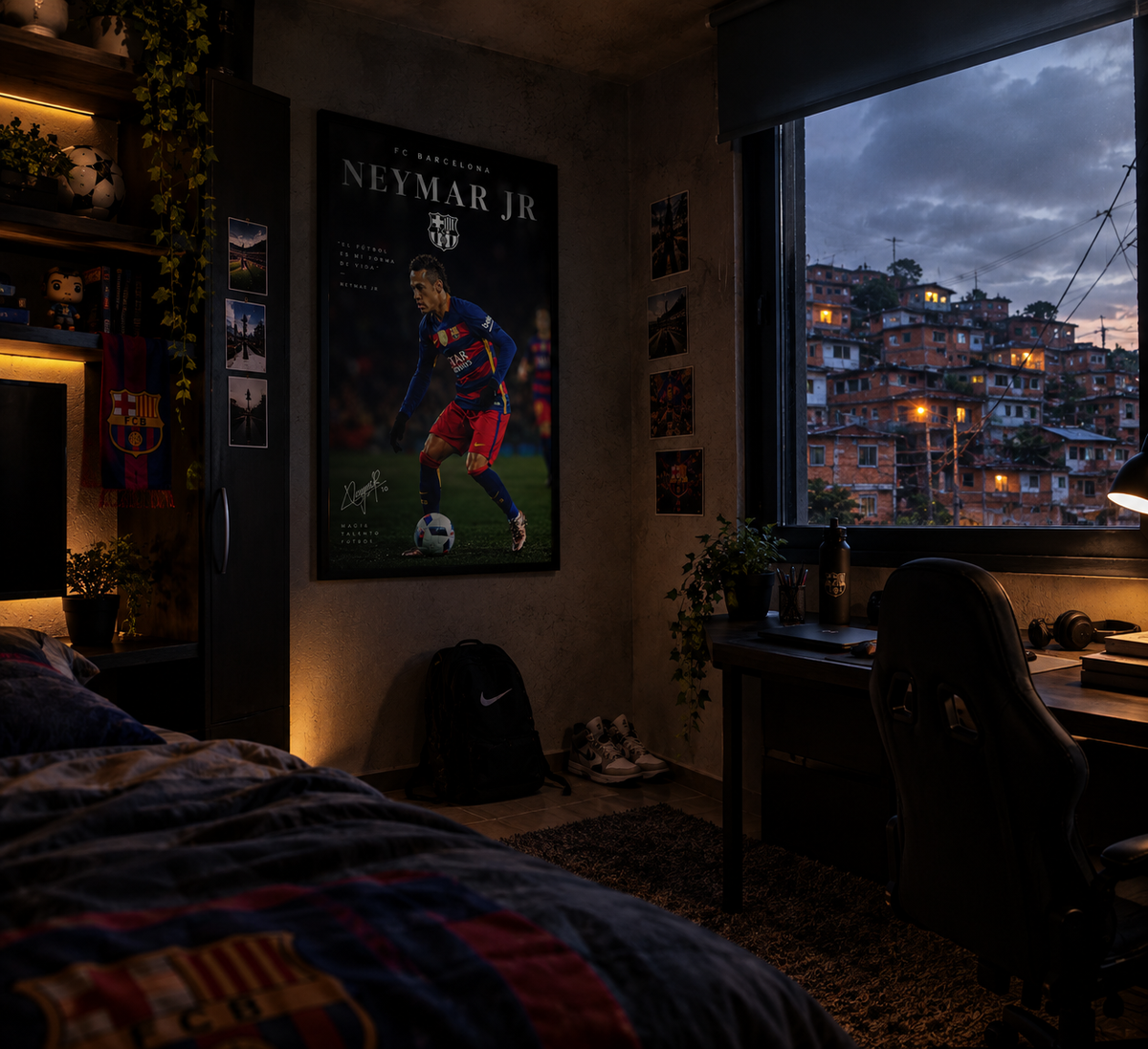 Póster Neymar Jr FC Barcelona junto al escritorio