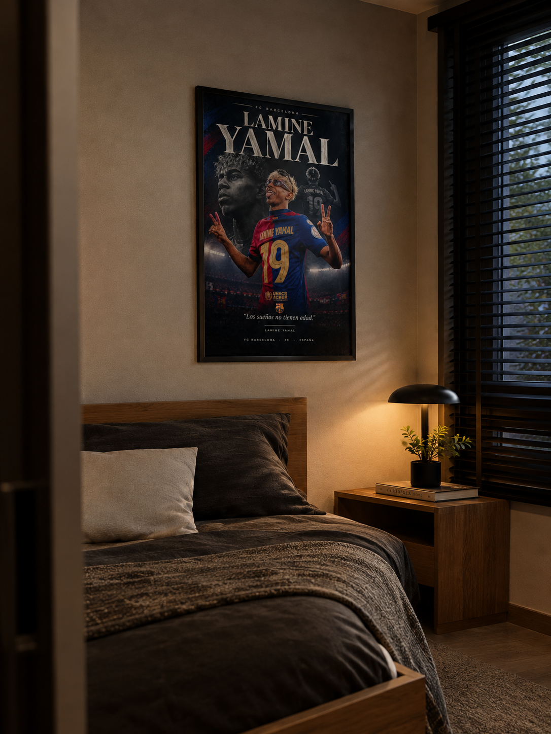 Póster Lamine Yamal sobre la cama
