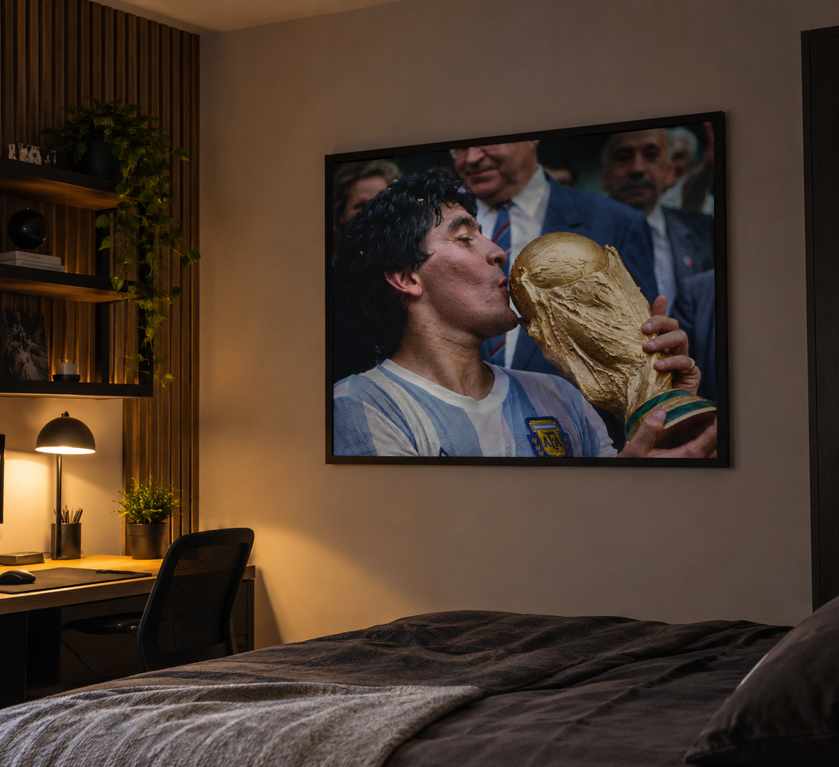 Póster Diego Maradona El Beso a la Copa en dormitorio