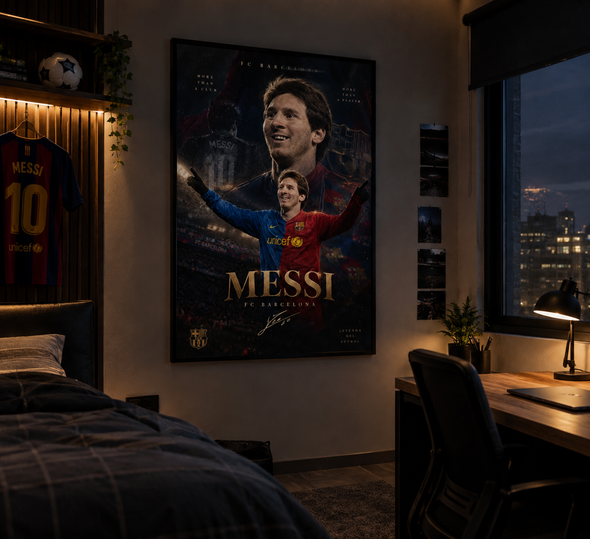 Póster Lionel Messi FC Barcelona junto al escritorio