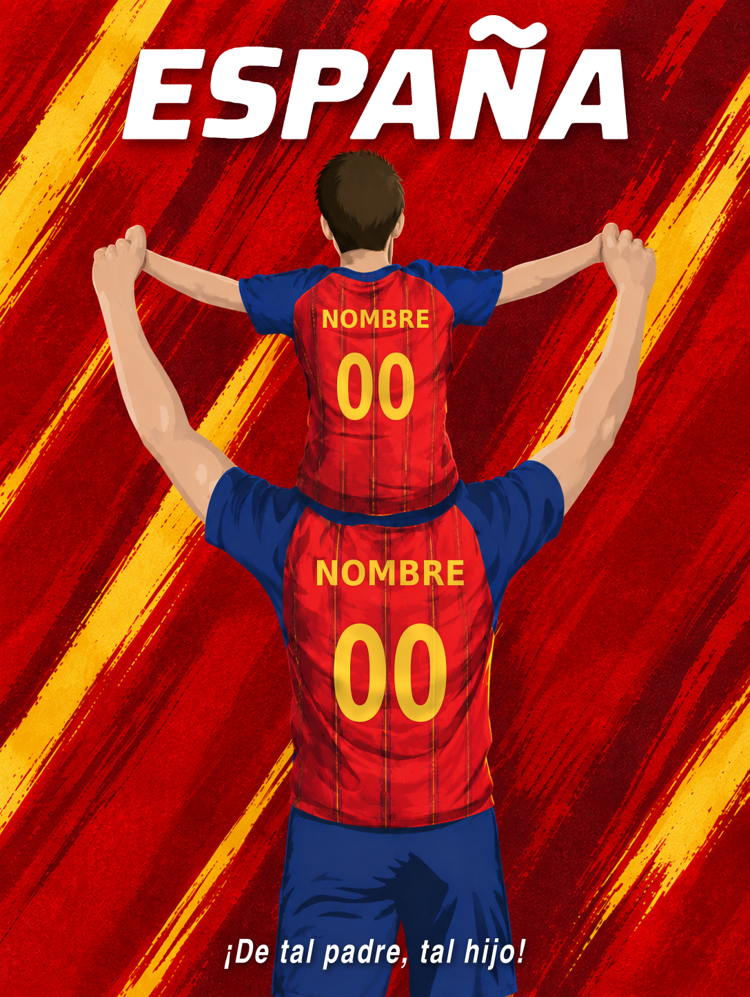Póster personalizado España padre e hijo con título blanco – GOALY