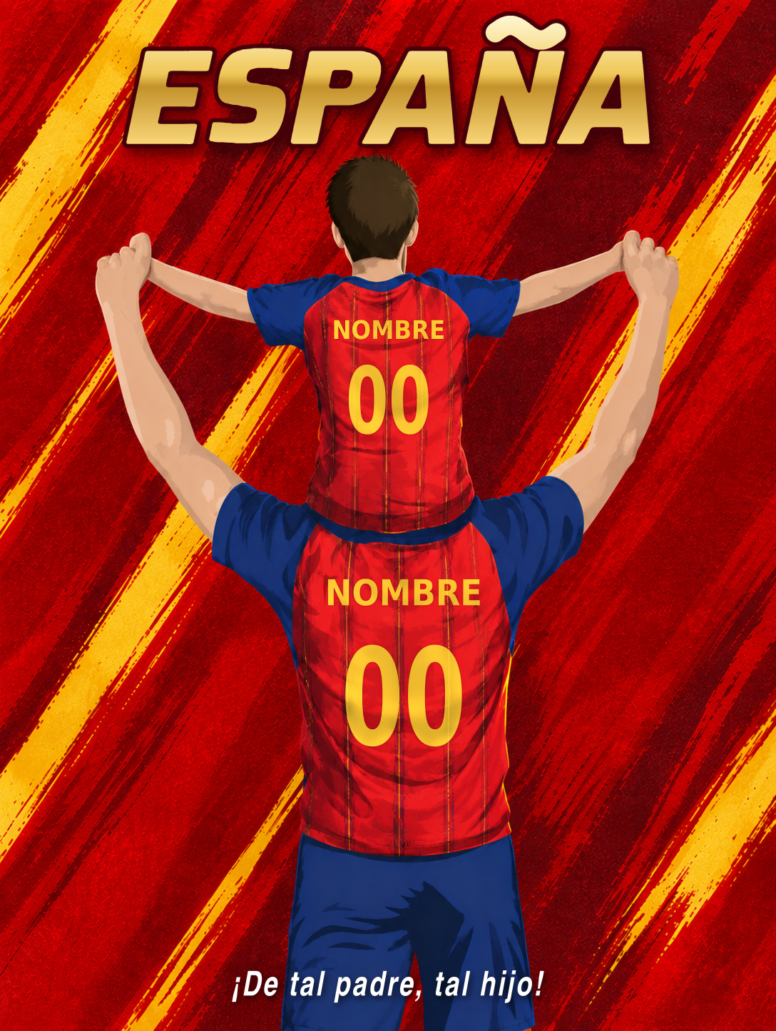 Póster personalizado España padre e hijo con título dorado – GOALY